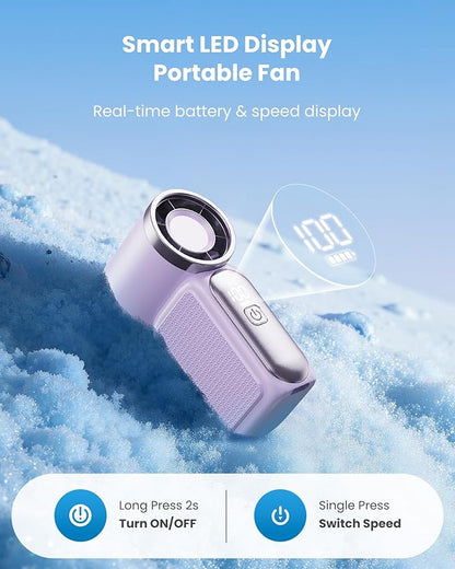29000RPM Turbo Mini Handheld Fan, 5‑Speed Adjustable with Smart LED Digital Display
