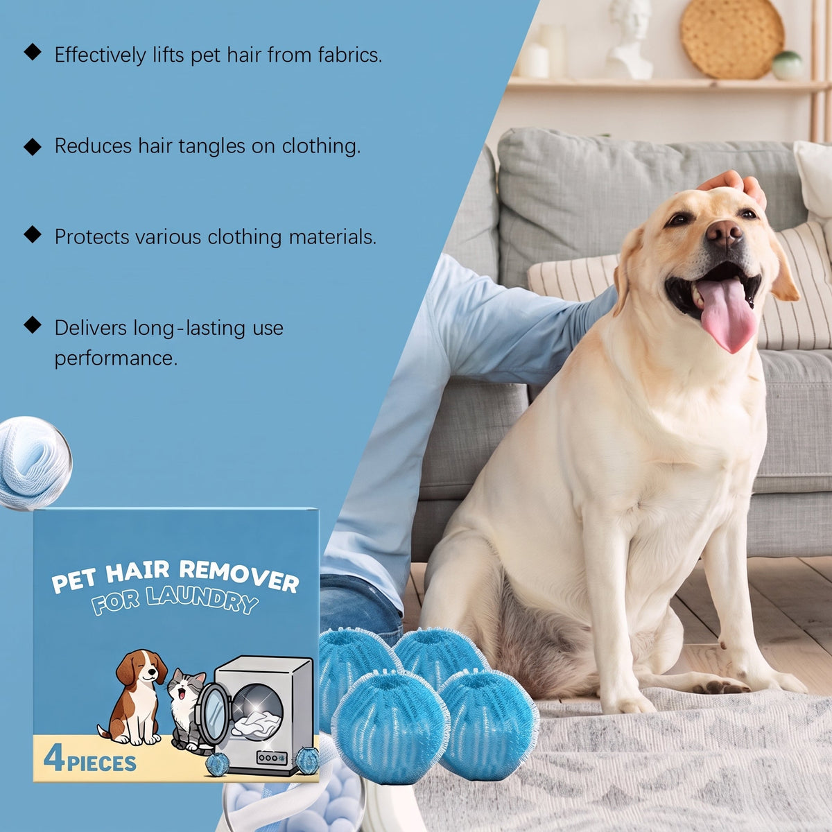 Reusable Pet Hair Laundry Balls, Trap Cat & Dog Fur in Washer & Dryer
