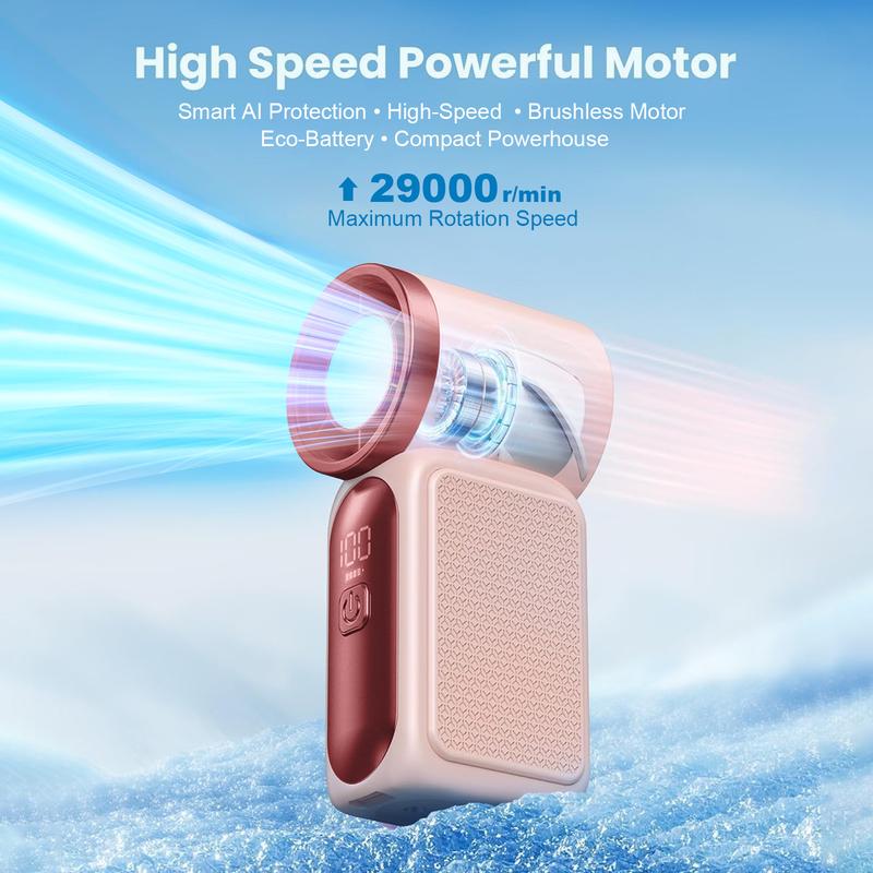 29000RPM Turbo Mini Handheld Fan, 5‑Speed Adjustable with Smart LED Digital Display