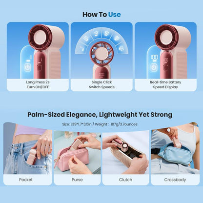 29000RPM Turbo Mini Handheld Fan, 5‑Speed Adjustable with Smart LED Digital Display