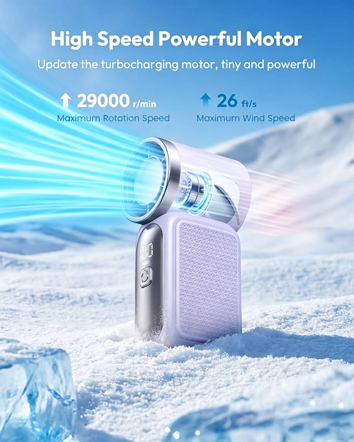29000RPM Turbo Mini Handheld Fan, 5‑Speed Adjustable with Smart LED Digital Display