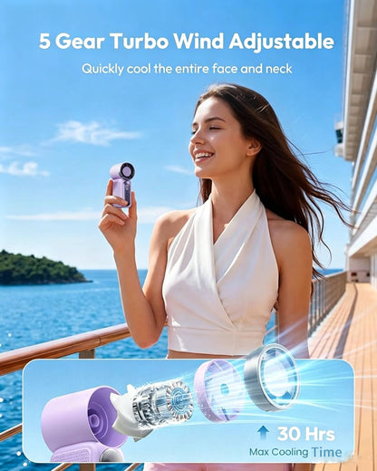 29000RPM Turbo Mini Handheld Fan, 5‑Speed Adjustable with Smart LED Digital Display