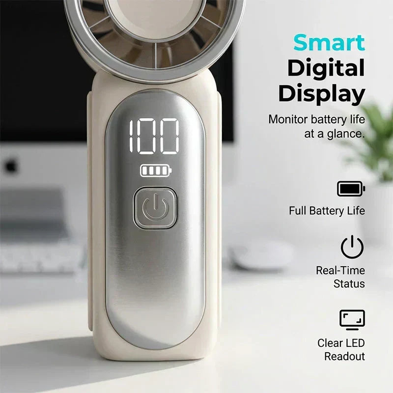 29000RPM Turbo Mini Handheld Fan, 5‑Speed Adjustable with Smart LED Digital Display