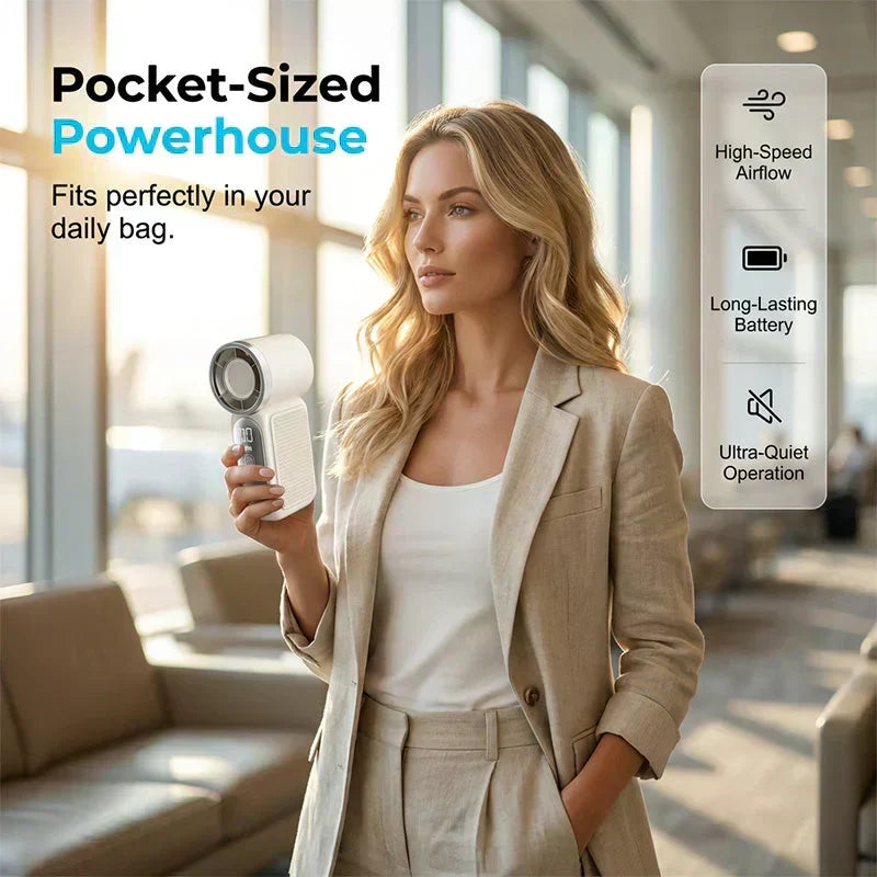 29000RPM Turbo Mini Handheld Fan, 5‑Speed Adjustable with Smart LED Digital Display